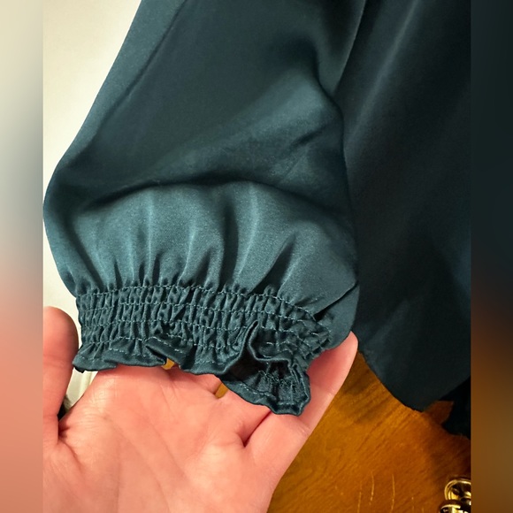 LOFT Petite Satin Emerald Green Long Sleeve Blouse - Picture 4 of 4